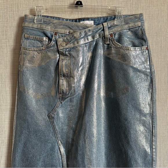 New Zara Silver Metallic Denim Asymmetric Midi Skirt 6045/017 Small Medium - Picture 7 of 10